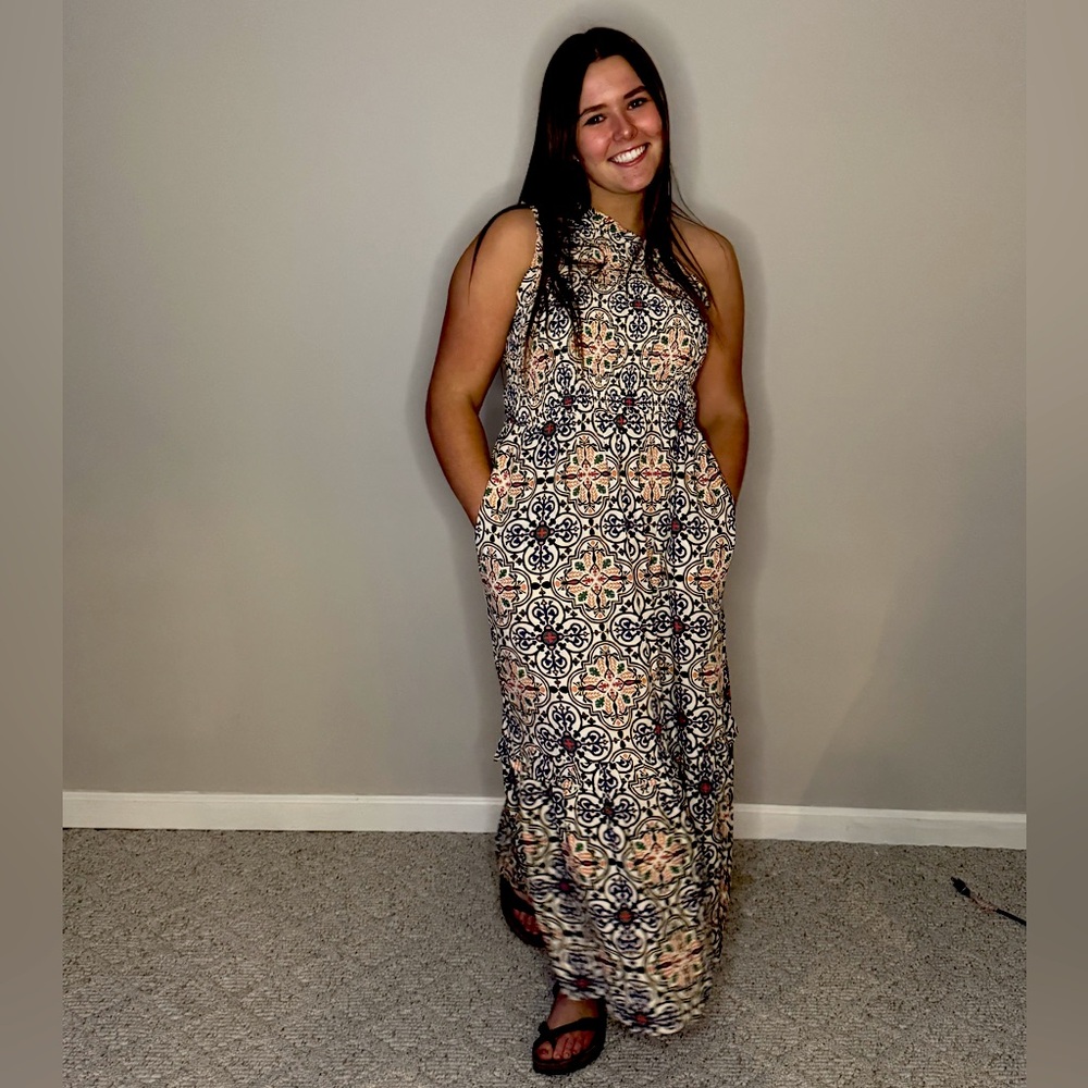 Geometric Patterned One Shoulder Maxi‎ Dress